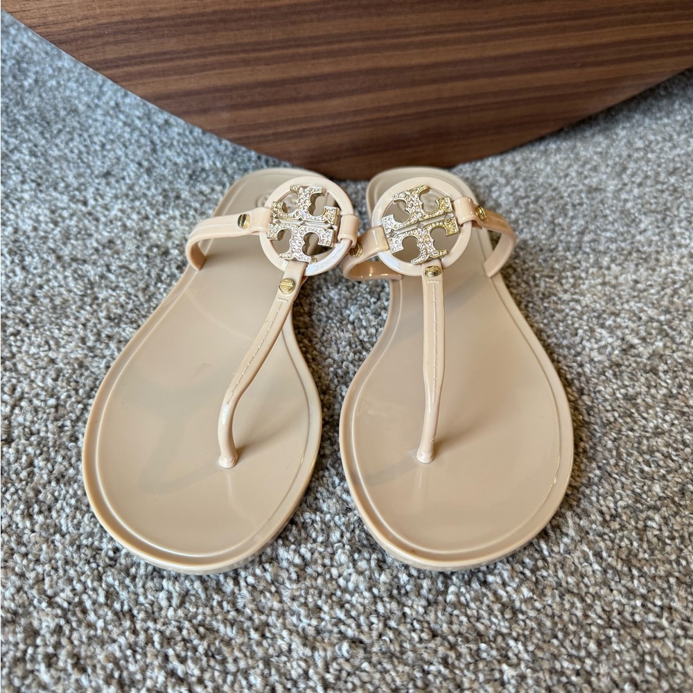 Tory Burch Tan Sandals with Medallion Embellishment